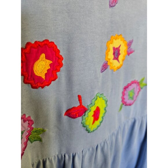 Michael Simon Vintage Embroidered Floral Design Boat Neck Short Sleeve Cotton Lg - Picture 4 of 6